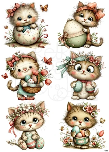 Papier ryżowy do decoupage A4 Kotki i jajka 4332