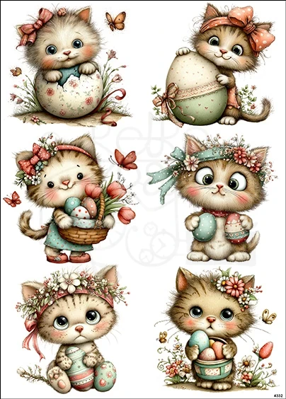 Papier ryżowy do decoupage A4 Kotki i jajka 4332
