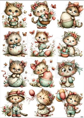 Papier ryżowy do decoupage A4 Kotki i jajka 4333