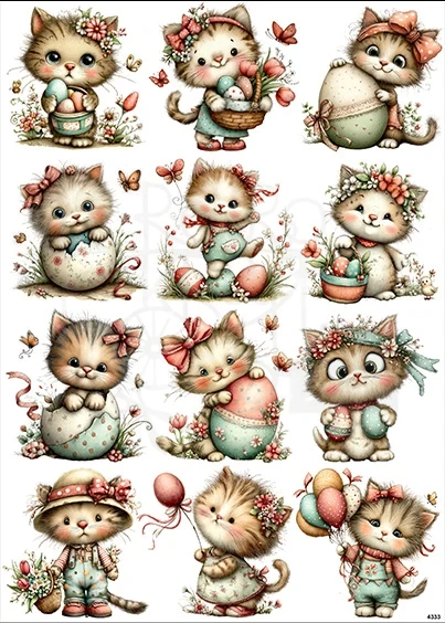 Papier ryżowy do decoupage A4 Kotki i jajka 4333