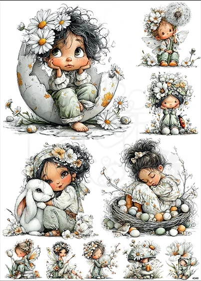 Papier ryżowy do decoupage A4 Dziewczynki i jajka 4340