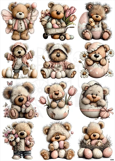 Papier ryżowy do decoupage A4 Misie i jajka pisanki 4346