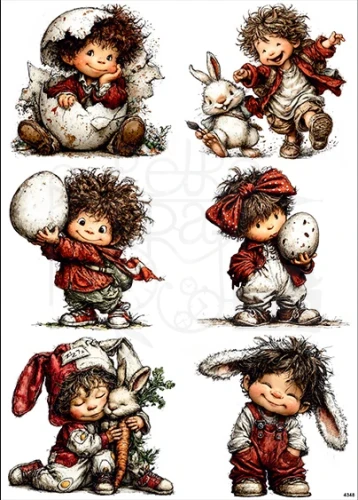 Papier ryżowy do decoupage A4 Chłopcy jajka i zajączki 4348
