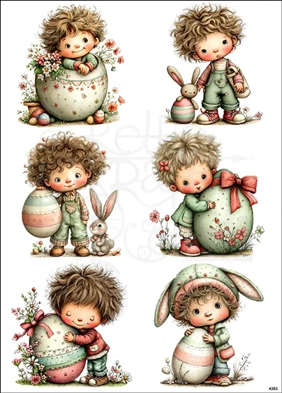 Papier ryżowy do decoupage A4 Chłopcy i jajka pisanki 4353