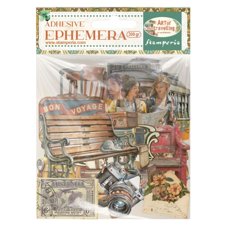 Ozdoby papierowe samoprzylepne Ephemera Art of Travelling 39 szt DFLCT79 Stamperia