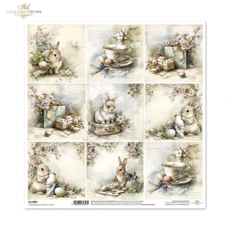 Papier do scrapbookingu 30x30 Wielkanoc - zające retro SL1985 ITD Collection