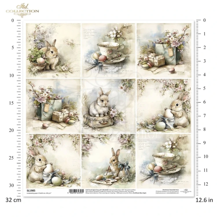 Papier do scrapbookingu 30x30 Wielkanoc - zające retro SL1985 ITD Collection