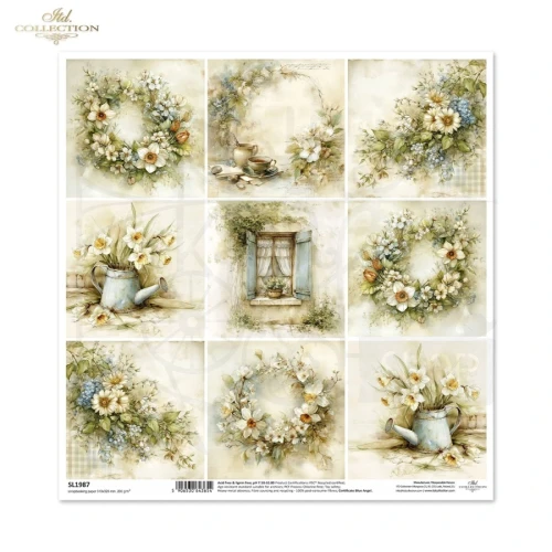 Papier do scrapbookingu 30x30 Wiosna - wianki ptaki i gniazda retro SL1987 ITD Collection