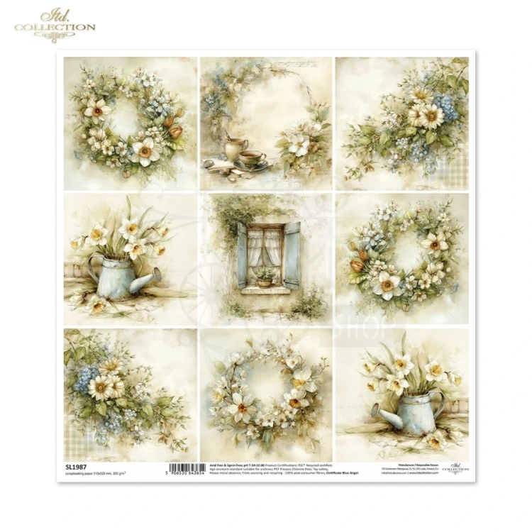 Papier do scrapbookingu 30x30 Wiosna - wianki ptaki i gniazda retro SL1987 ITD Collection