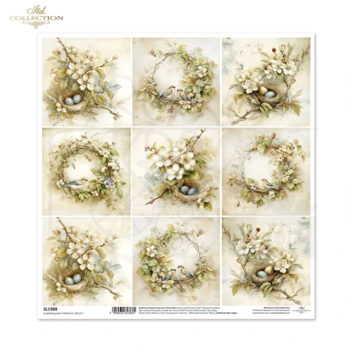 Papier do scrapbookingu 30x30 Wiosna - wianki ptaki i gniazda retro SL1988 ITD Collection