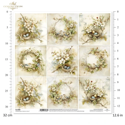 Papier do scrapbookingu 30x30 Wiosna - wianki ptaki i gniazda retro SL1988 ITD Collection