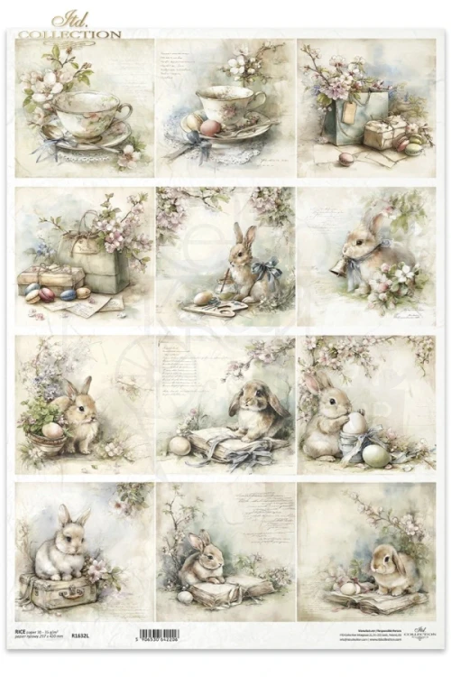 Papier ryżowy do decoupage A3 Wielkanoc - zające retro R1632L ITD Collection