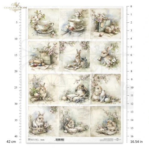 Papier ryżowy do decoupage A3 Wielkanoc - zające retro R1632L ITD Collection