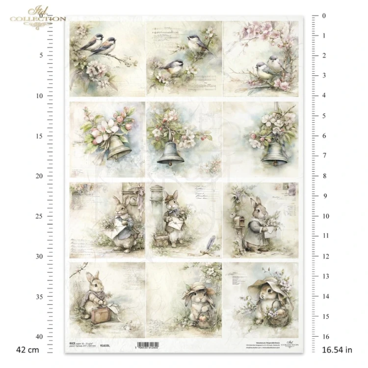 Papier ryżowy do decoupage A3 Wielkanoc - ptaki i zające retro R1633L ITD Collection