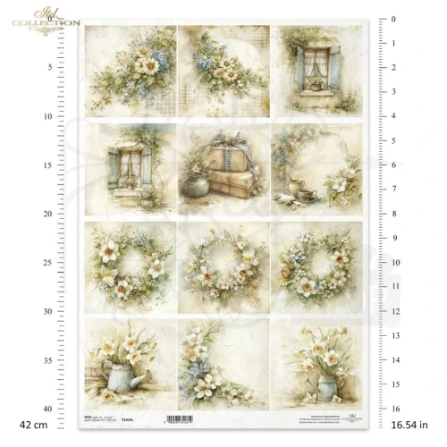 Papier ryżowy do decoupage A3 Wiosna - wianki kwiaty i okna retro R1634L ITD Collection