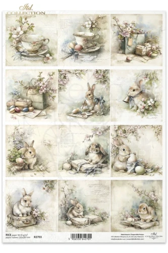 Papier ryżowy do decoupage A4 Wielkanoc - zające retro R2793 ITD Collection