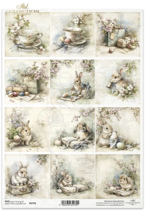 Papier ryżowy do decoupage A4 Wielkanoc - zające retro R2793 ITD Collection