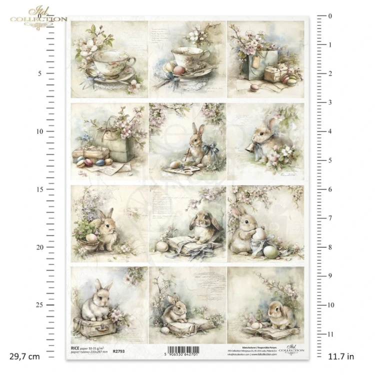 Papier ryżowy do decoupage A4 Wielkanoc - zające retro R2793 ITD Collection