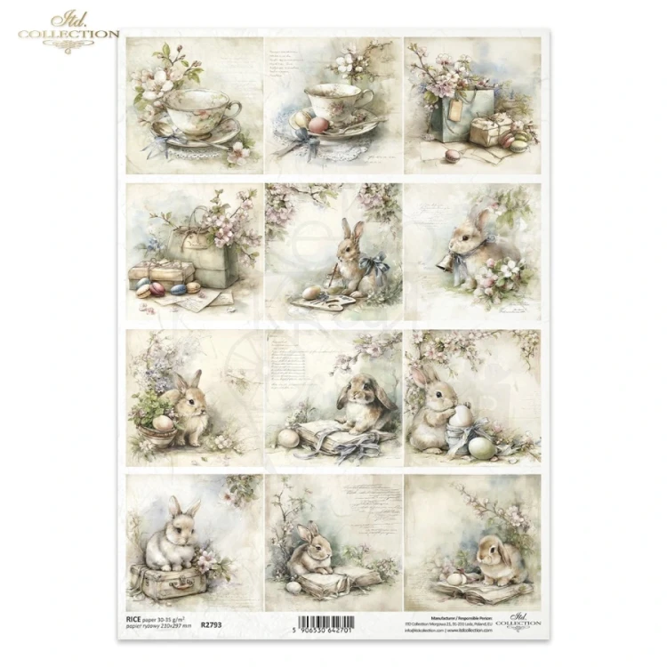 Papier ryżowy do decoupage A4 Wielkanoc - zające retro R2793 ITD Collection