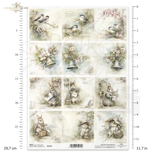 Papier ryżowy do decoupage A4 Wielkanoc - ptaki i zające retro R2794 ITD Collection