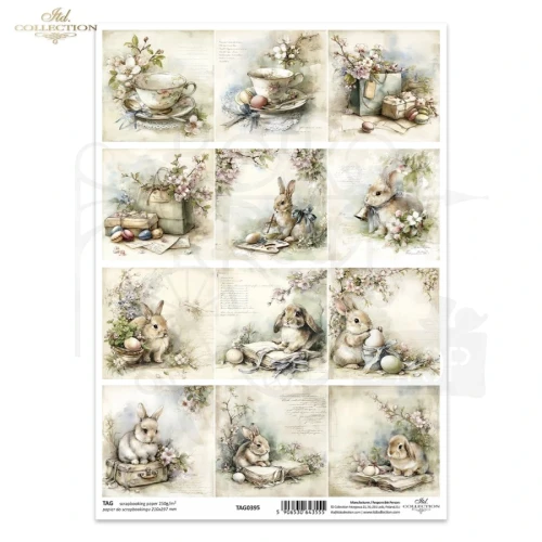 Papier do scrapbookingu A4 Tagi Wielkanoc - zające retro TAG0395 ITD Collection