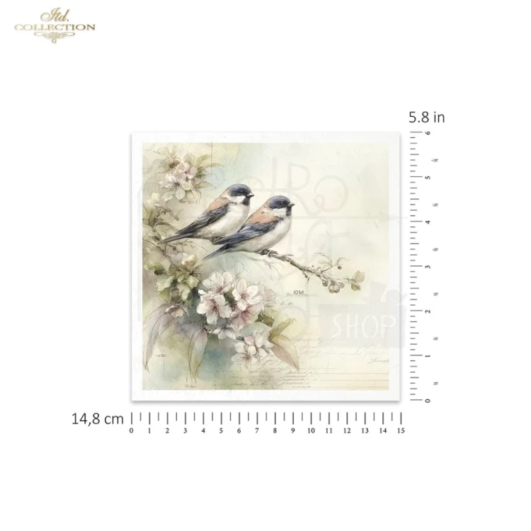 Zestaw papierów ryżowych do decoupage 14.8x14.8 Wielkanoc - ptaki i dzwonki retro RSM246 ITD Collection