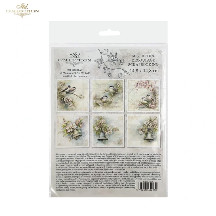 Zestaw papierów ryżowych do decoupage 14.8x14.8 Wielkanoc - ptaki i dzwonki retro RSM246 ITD Collection