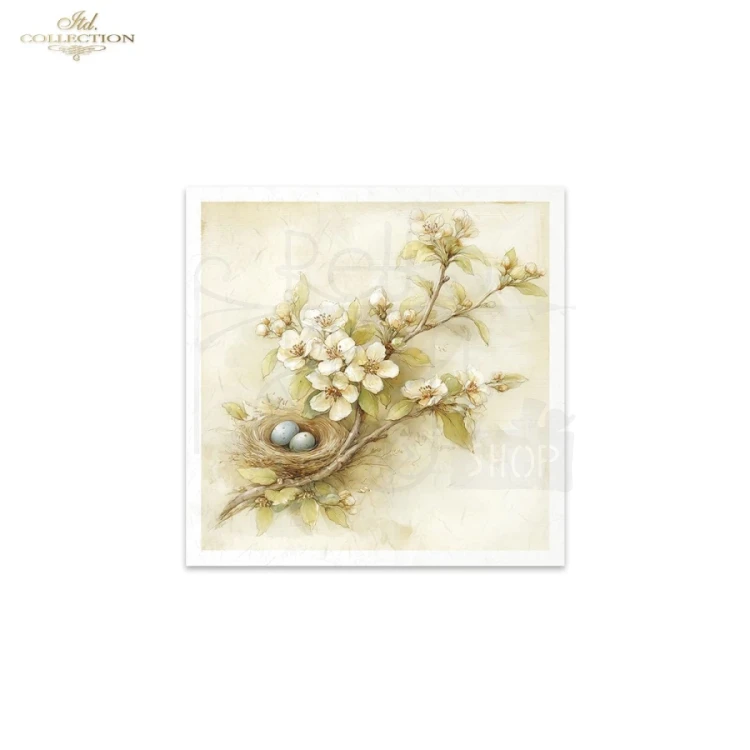 Zestaw papierów ryżowych do decoupage 14.8x14.8 Wiosna - kwiaty i gniazda retro RSM248 ITD Collection