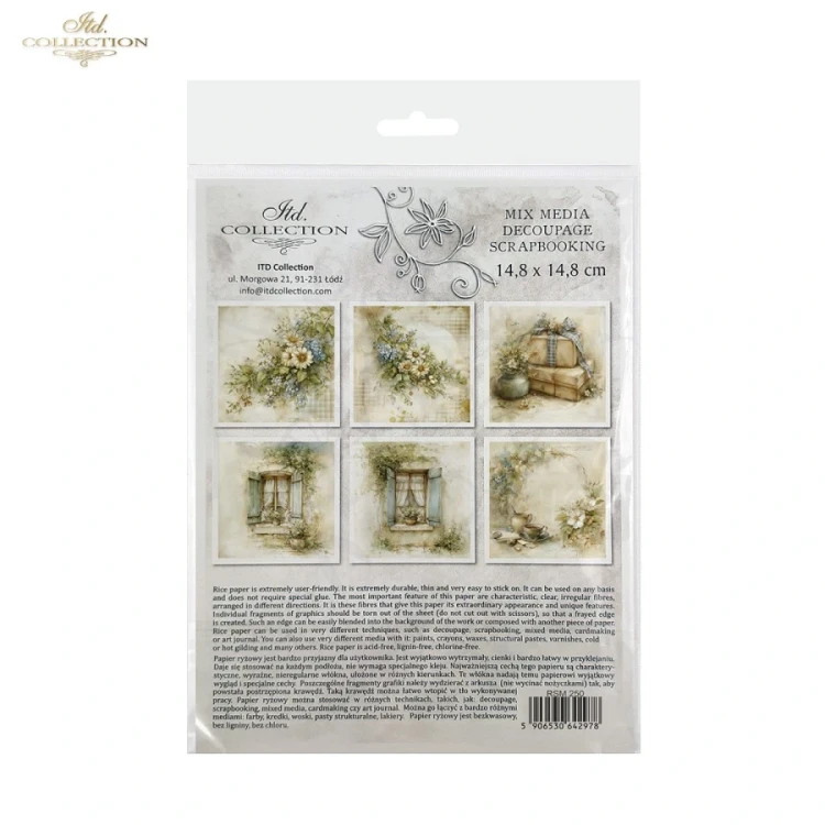 Zestaw papierów ryżowych do decoupage 14.8x14.8 Wiosna - kwiaty wianki i okna retro RSM250 ITD Collection
