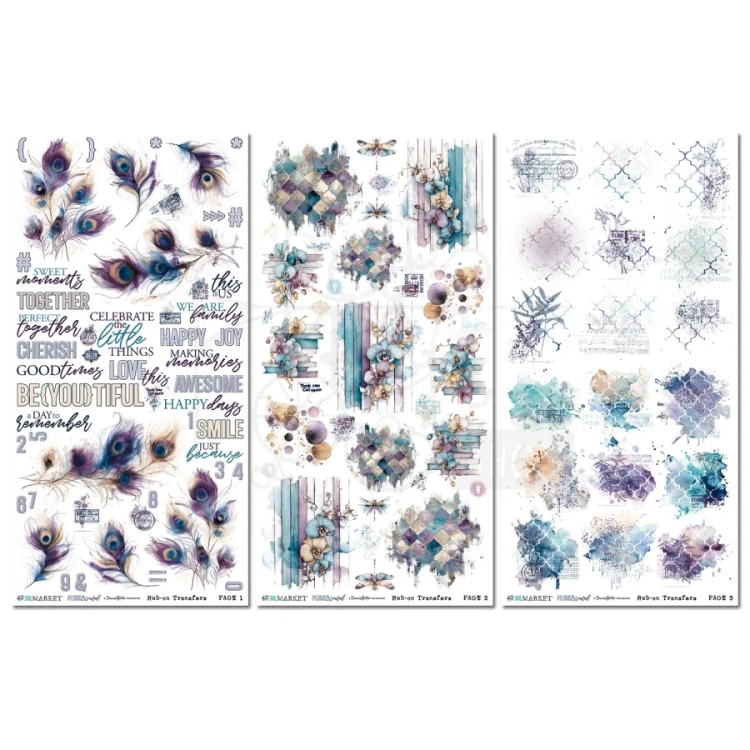 Rub-on transfer 15x30 Plume and Petal 3 arkusze DPP-35209 49 and Market