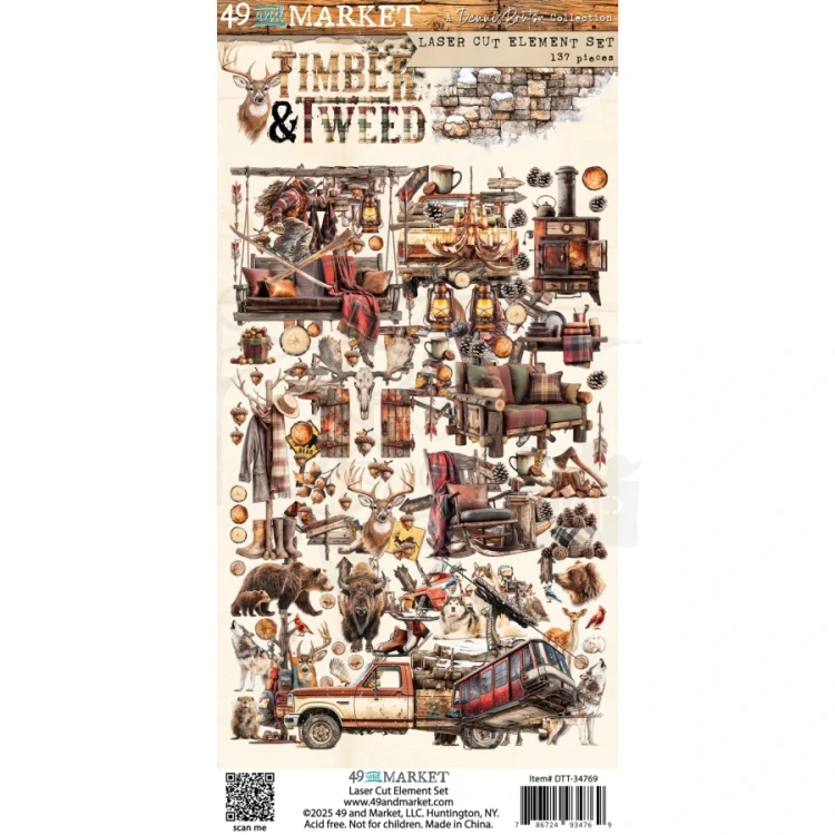 Ozdoby papierowe die-cuts Timber and Tweed Laser Cut Elements 137 szt DTT-34769 49 and Market