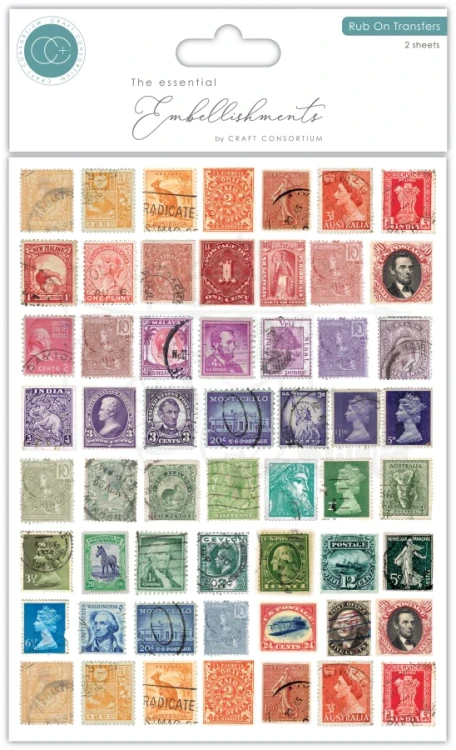 Rub-on transfer 15x20 Used Stamps 2 arkusze CERUBT002 Craft Consortium