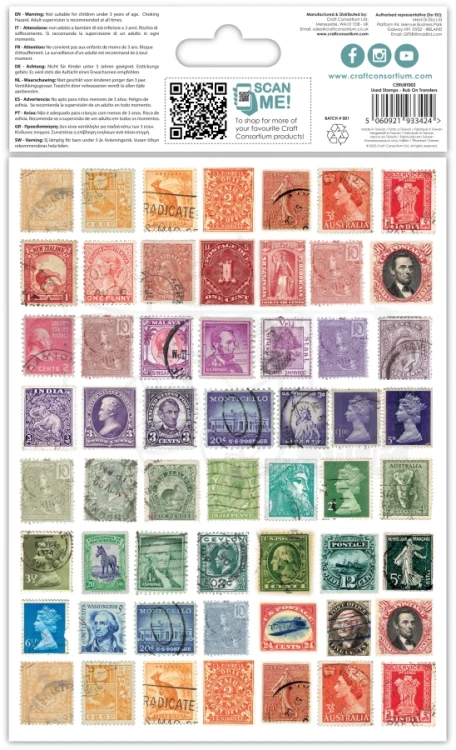 Rub-on transfer 15x20 Used Stamps 2 arkusze CERUBT002 Craft Consortium