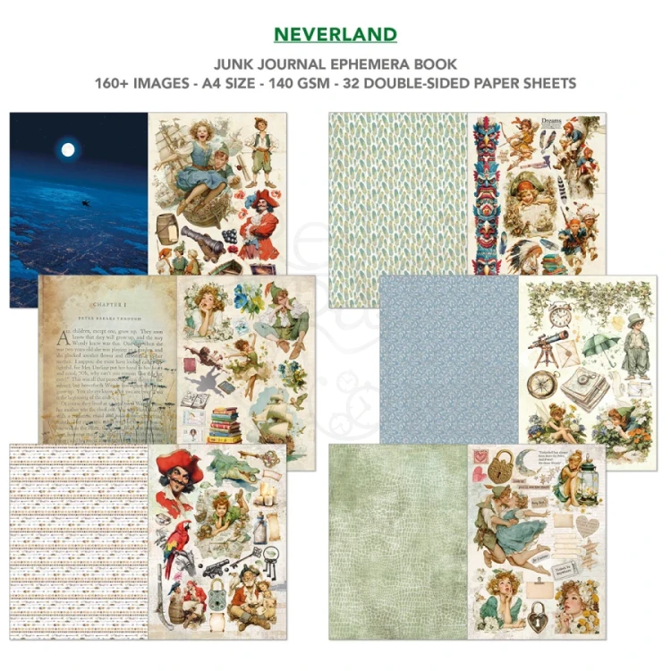 Zestaw A4 Junk Journal &amp; Ephemera Book Neverland 32 arkusze CBB021 Ciao Bella