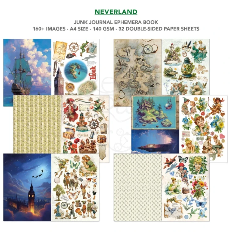 Zestaw A4 Junk Journal &amp; Ephemera Book Neverland 32 arkusze CBB021 Ciao Bella