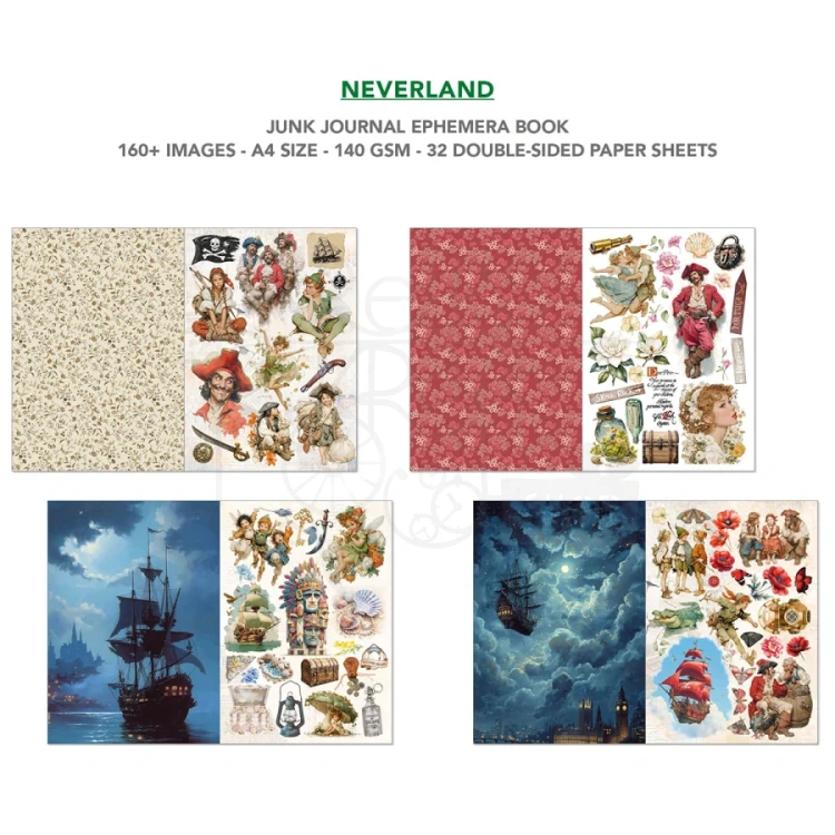 Zestaw A4 Junk Journal &amp; Ephemera Book Neverland 32 arkusze CBB021 Ciao Bella