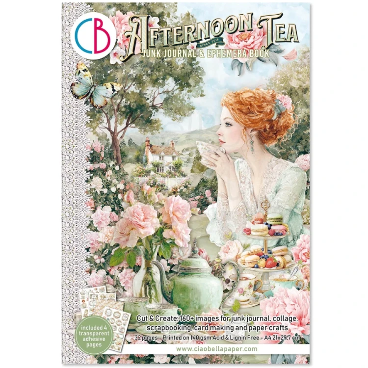 Zestaw A4 Junk Journal &amp; Ephemera Book Afternoon Tea 32 arkusze CBB020 Ciao Bella
