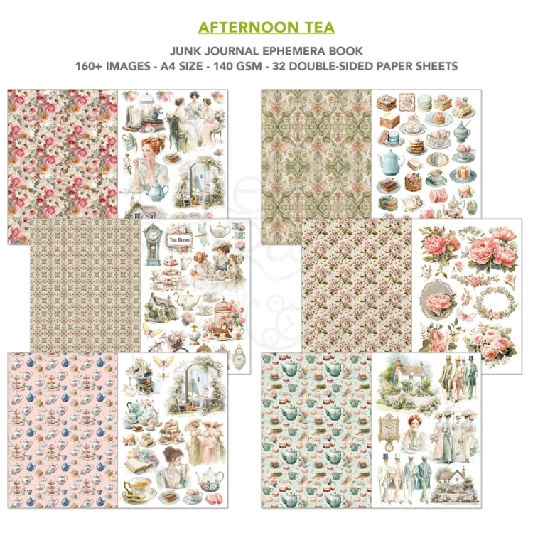 Zestaw A4 Junk Journal &amp; Ephemera Book Afternoon Tea 32 arkusze CBB020 Ciao Bella