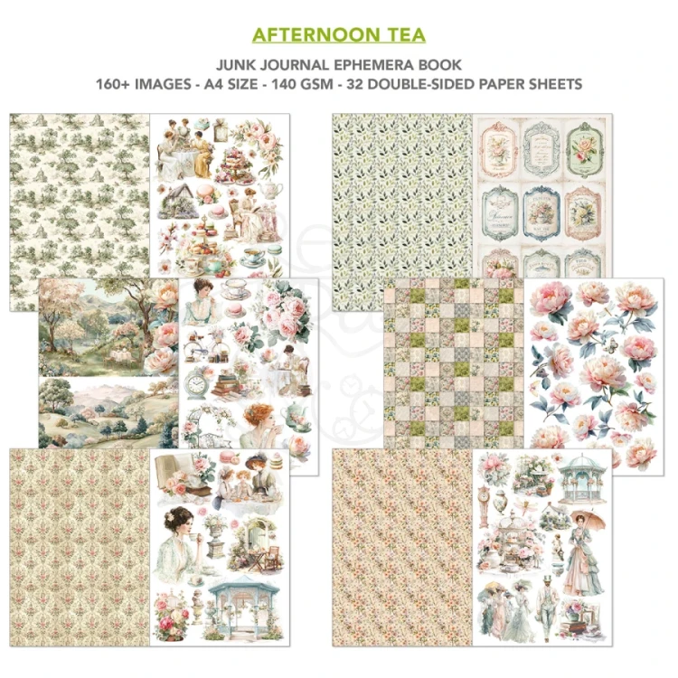 Zestaw A4 Junk Journal &amp; Ephemera Book Afternoon Tea 32 arkusze CBB020 Ciao Bella