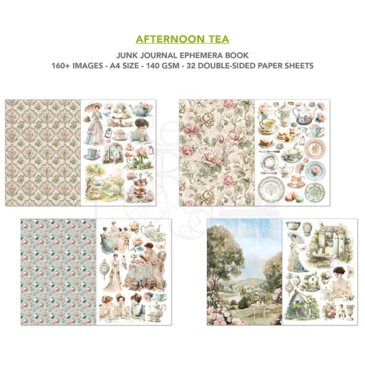 Zestaw A4 Junk Journal &amp; Ephemera Book Afternoon Tea 32 arkusze CBB020 Ciao Bella