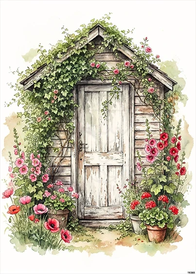 Papier ryżowy do decoupage A5 Domek drzwi i kwiaty 19365