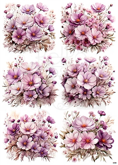 Papier ryżowy do decoupage A4 Kwiaty różowe 4398
