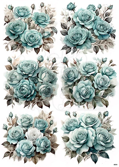 Papier ryżowy do decoupage A4 Kwiaty - niebieskie róże 4404