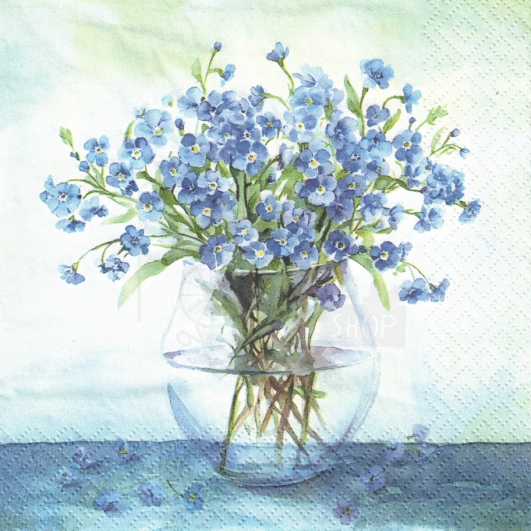 Serwetka 33x33 - Niezapominajki w wazonie