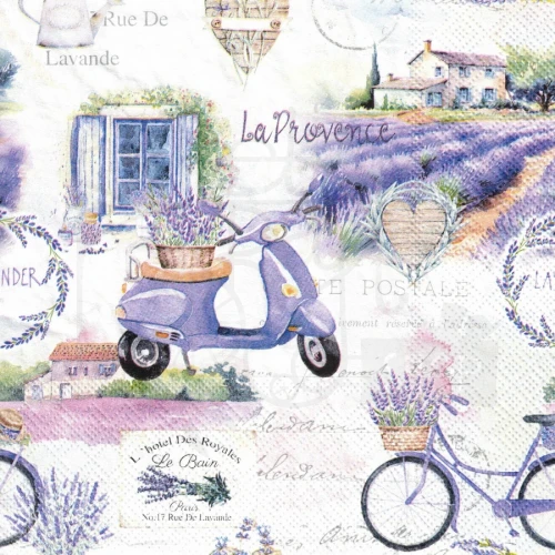 Serwetka 33x33 - La Provence - lawenda skuter i rower