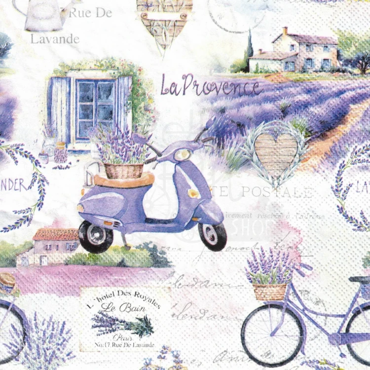 Serwetka 33x33 - La Provence - lawenda skuter i rower