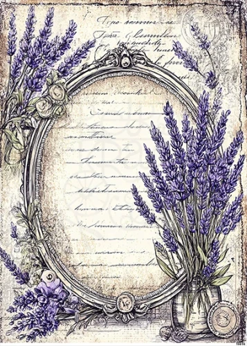 Papier ryżowy do decoupage A5 Lawenda i ramka 19816