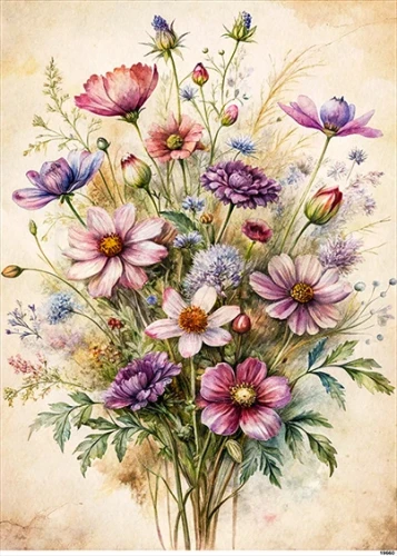Papier ryżowy do decoupage A5 Kolorowe kwiaty 19660