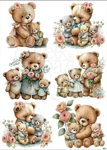 Papier ryżowy do decoupage A4 Pluszowe misie 4440