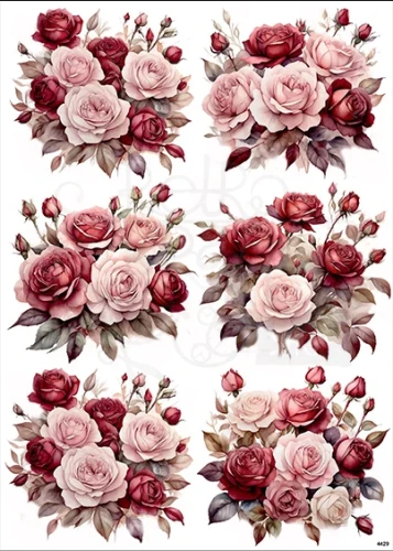 Papier ryżowy do decoupage A4 Różowe róże 4429